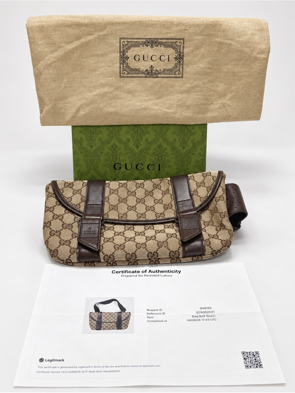 Gucci Beige GG Canvas Messenger Bag with Brown Leather Trim